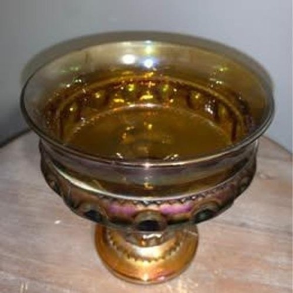 Vintage Indiana Glass Kings Crown Amber Iridescent Carnival Glass Pedestal Compo - Picture 4 of 4